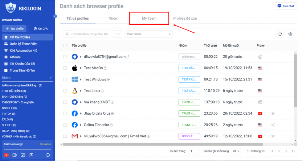 Quản lí profile thành viên với My Team