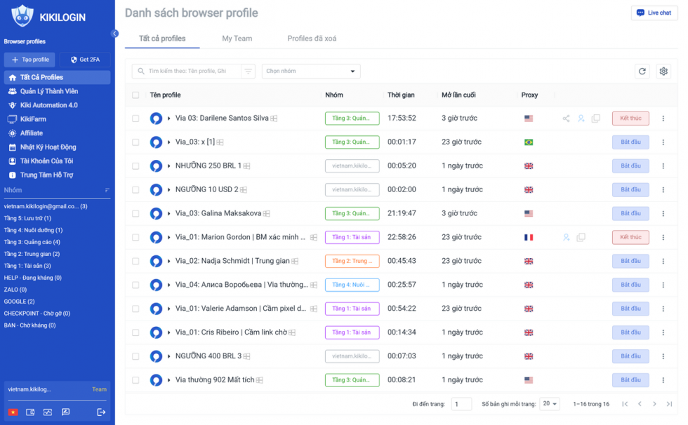 Profile kết hợp proxy trên phần mềm KikiLogin