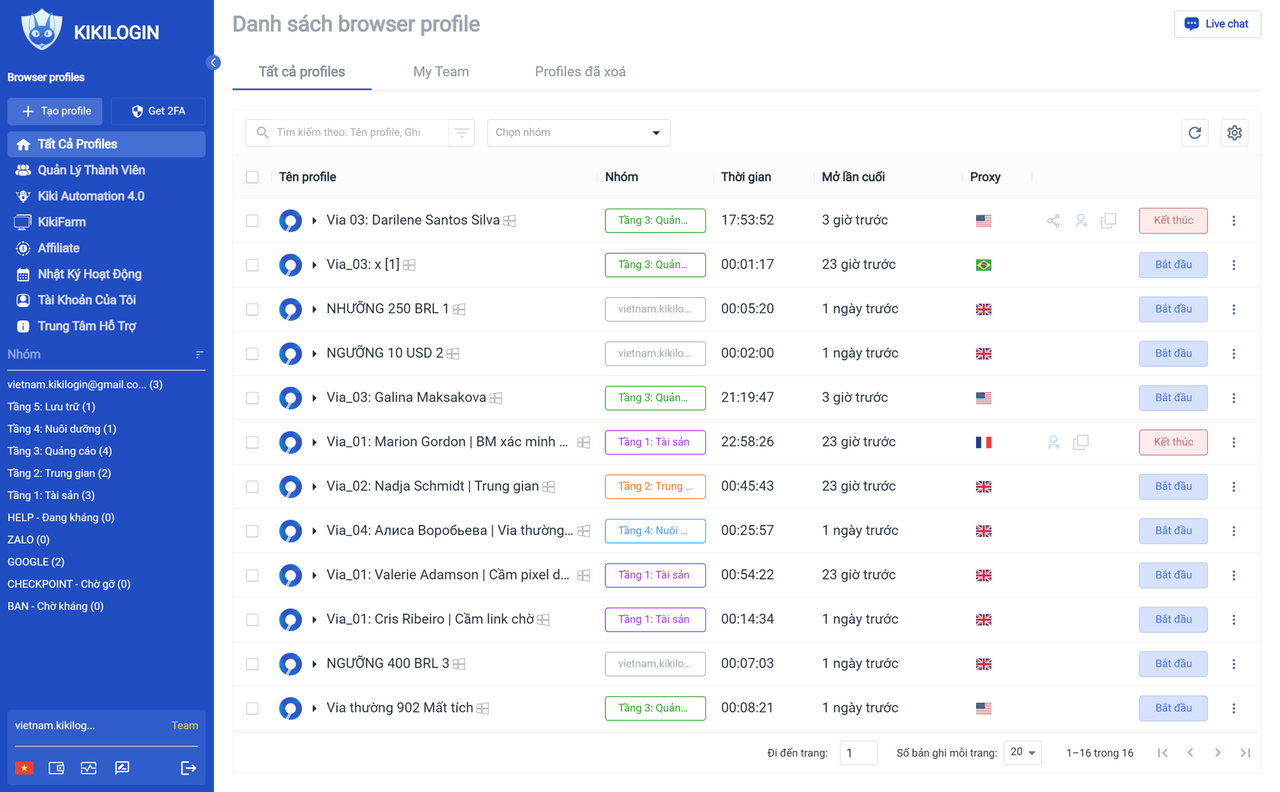 Profile kết hợp proxy trên phần mềm KikiLogin